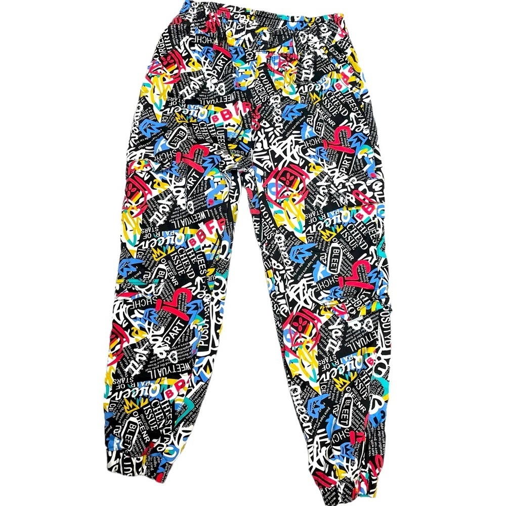 VIP Graffiti  graphic Jogger Style Ankle Faux Cargo Pants size 13/31 unisex